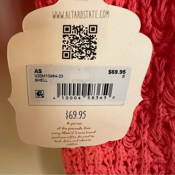 NWT Altar’d State size Small Coral Open Knit Crochet Cropped Sweater V Neck New - Picture 5 of 6